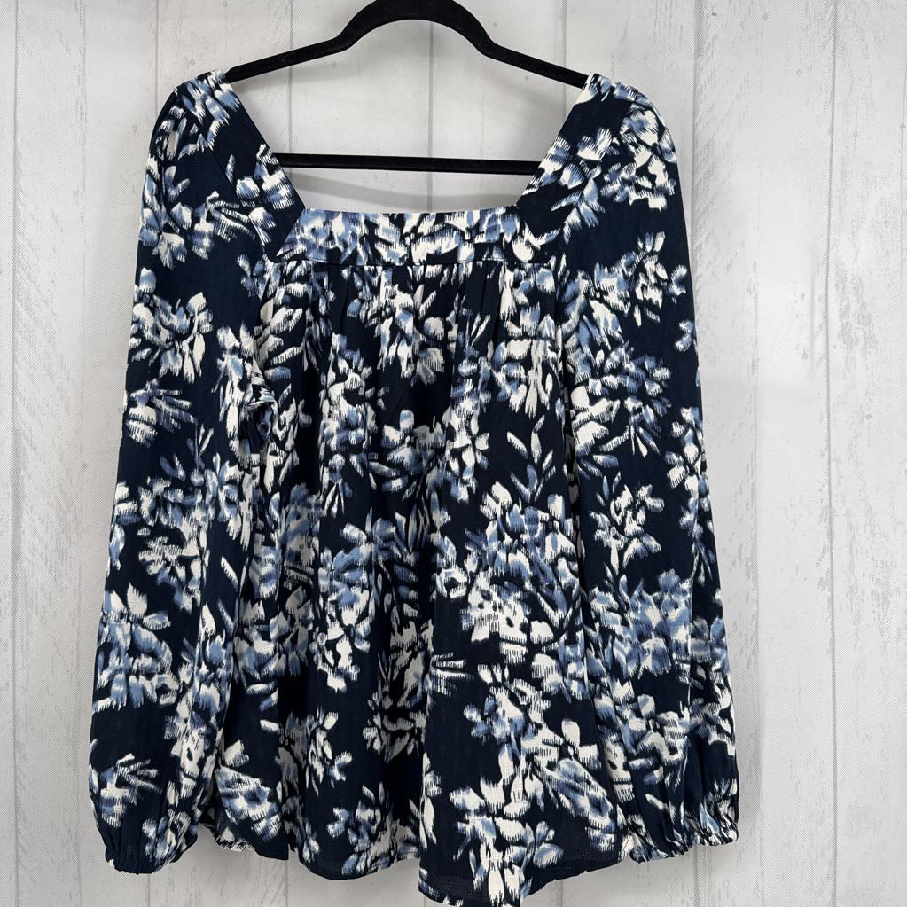 L printed square neck l/s top