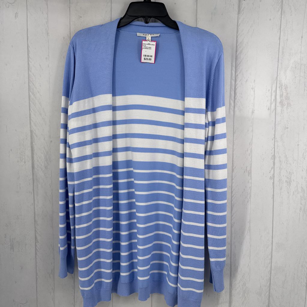 L striped open front cardi