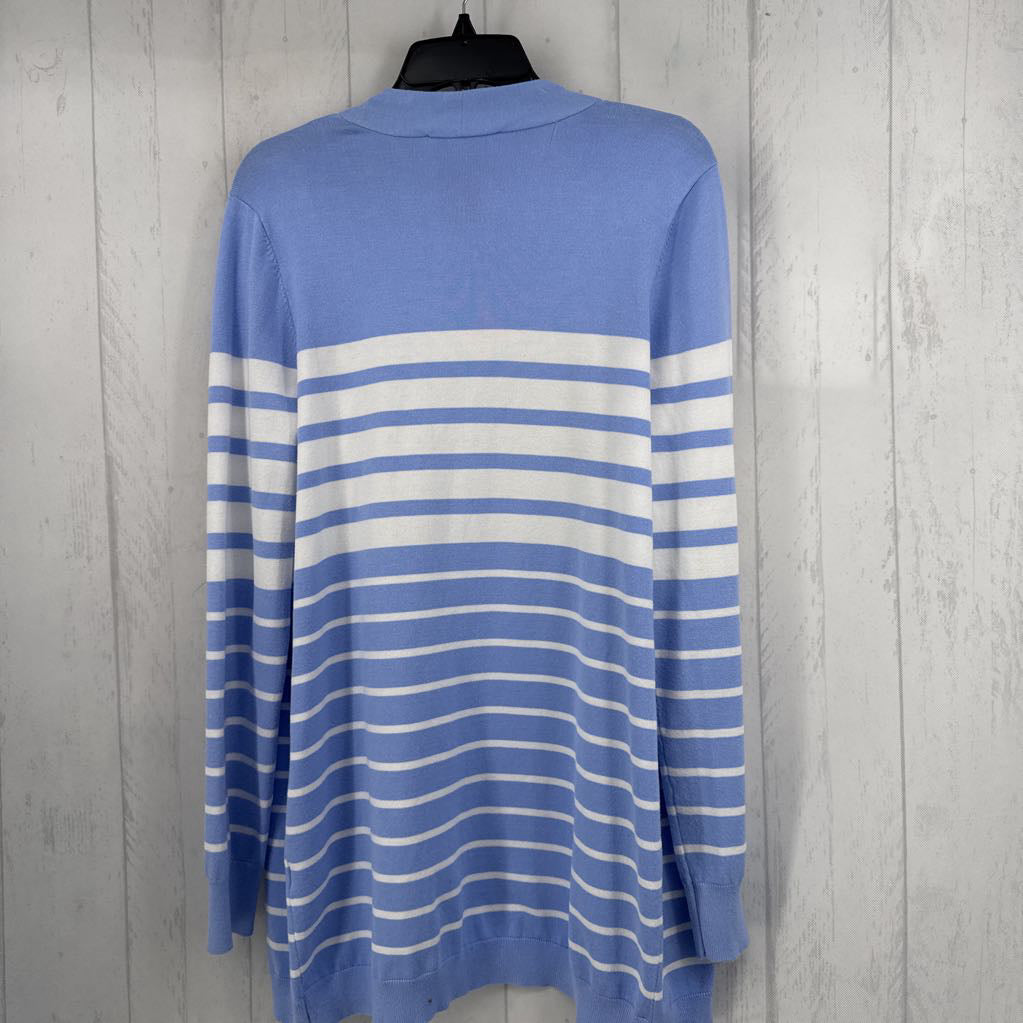 L striped open front cardi