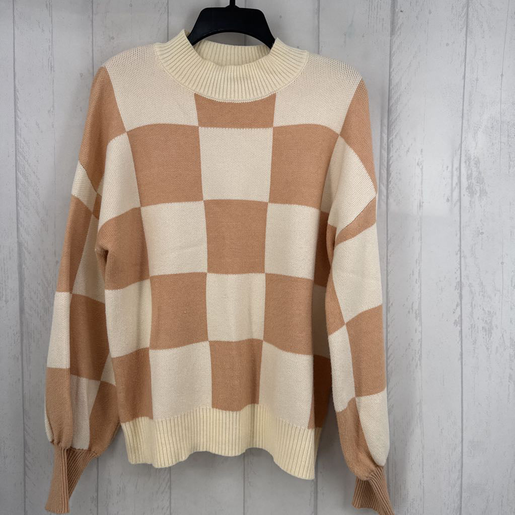 L checkered mockneck sweater