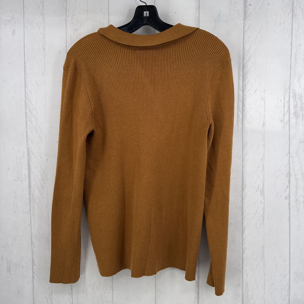L ribbed split neck knit l/s top