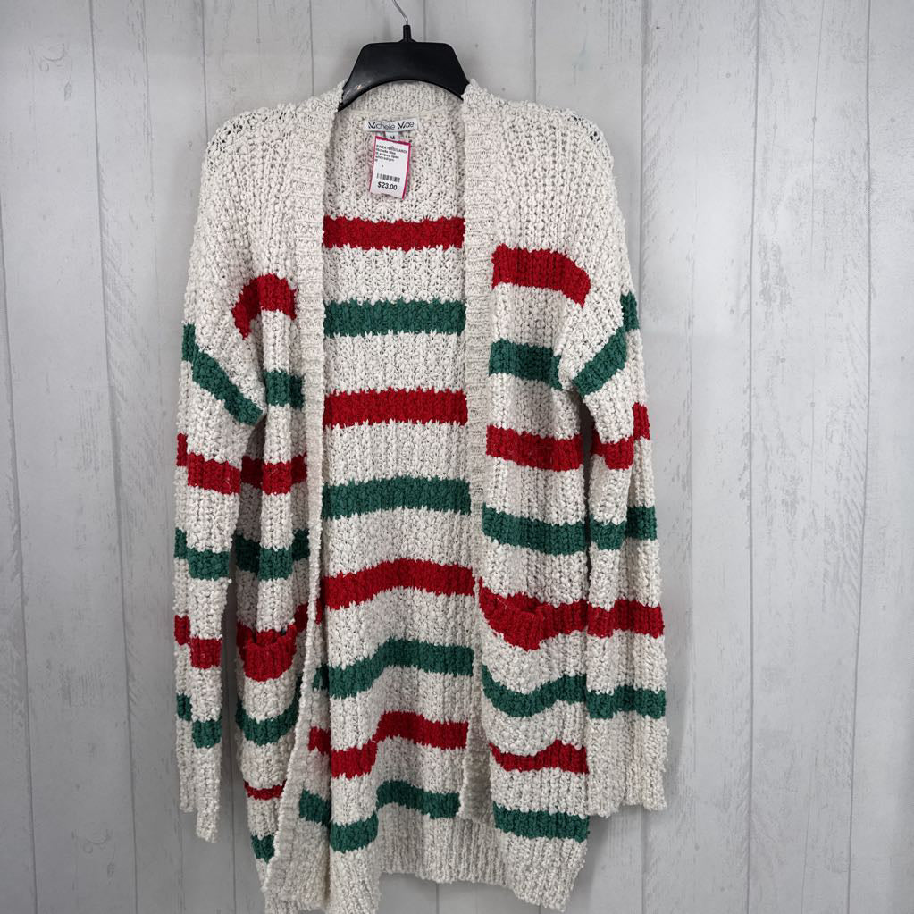 M striped open front cardi
