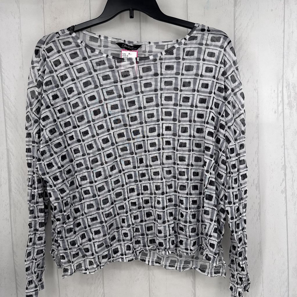 L printed semi-sheer l/s top
