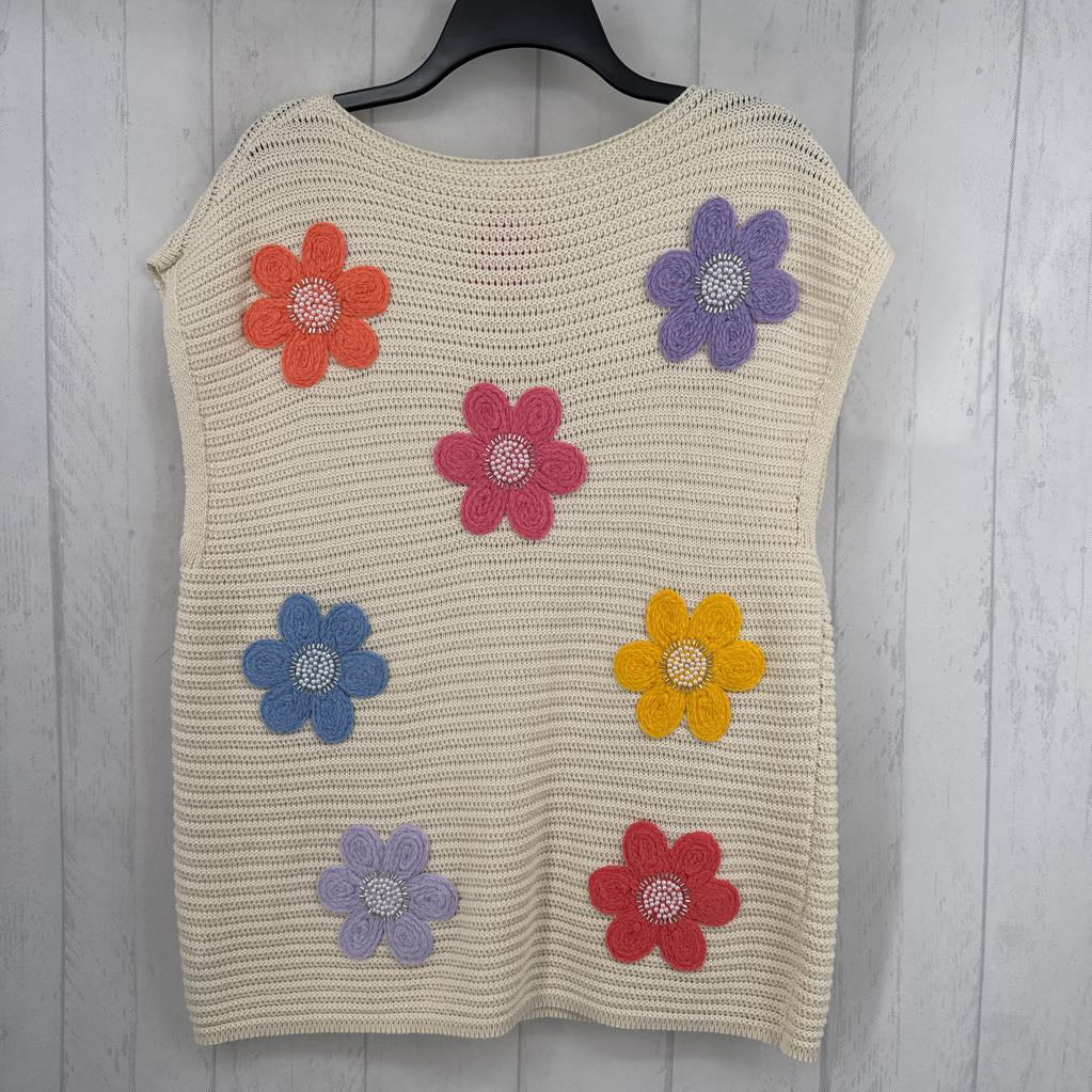 L embelished floral sweater vest