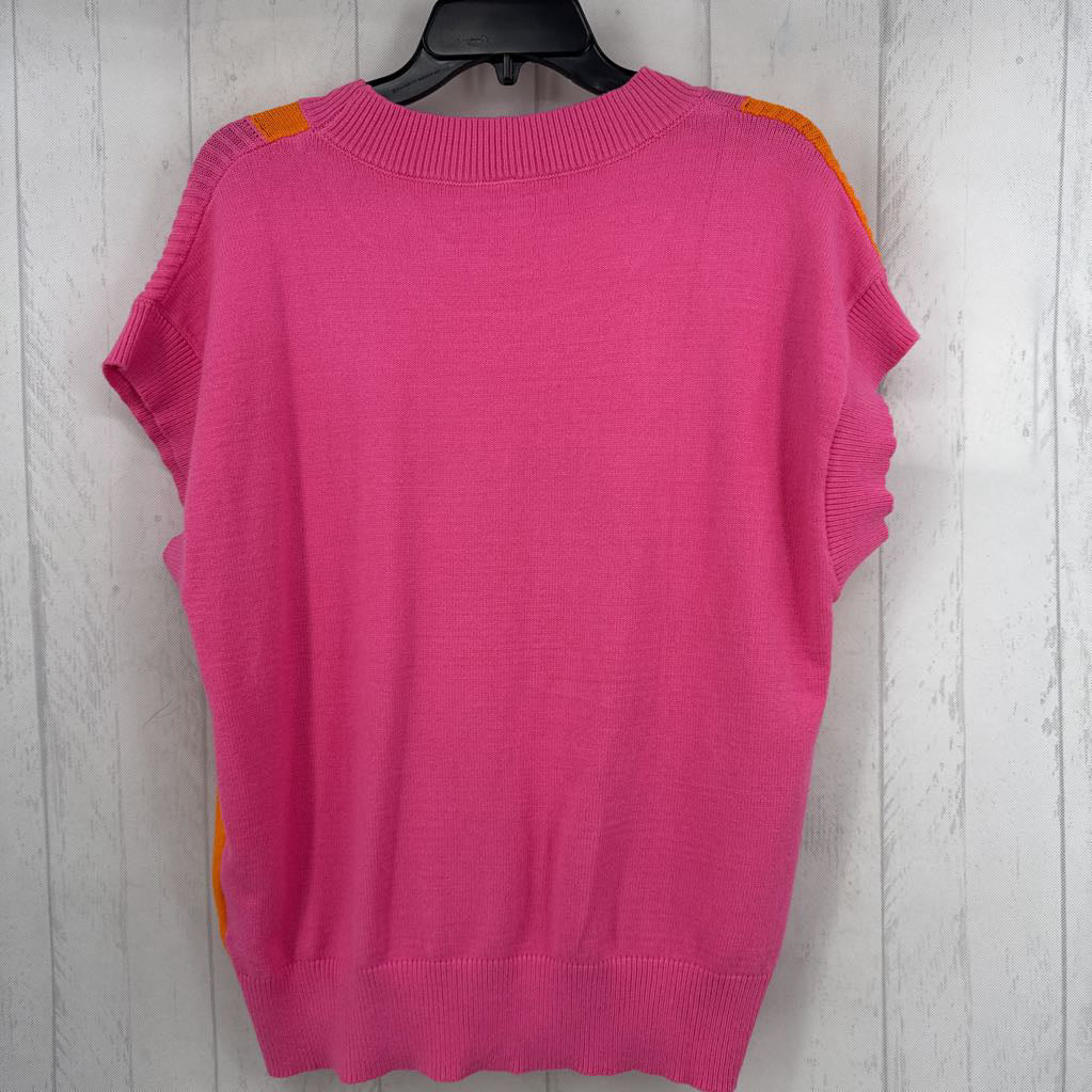 L checkered s/s knit top