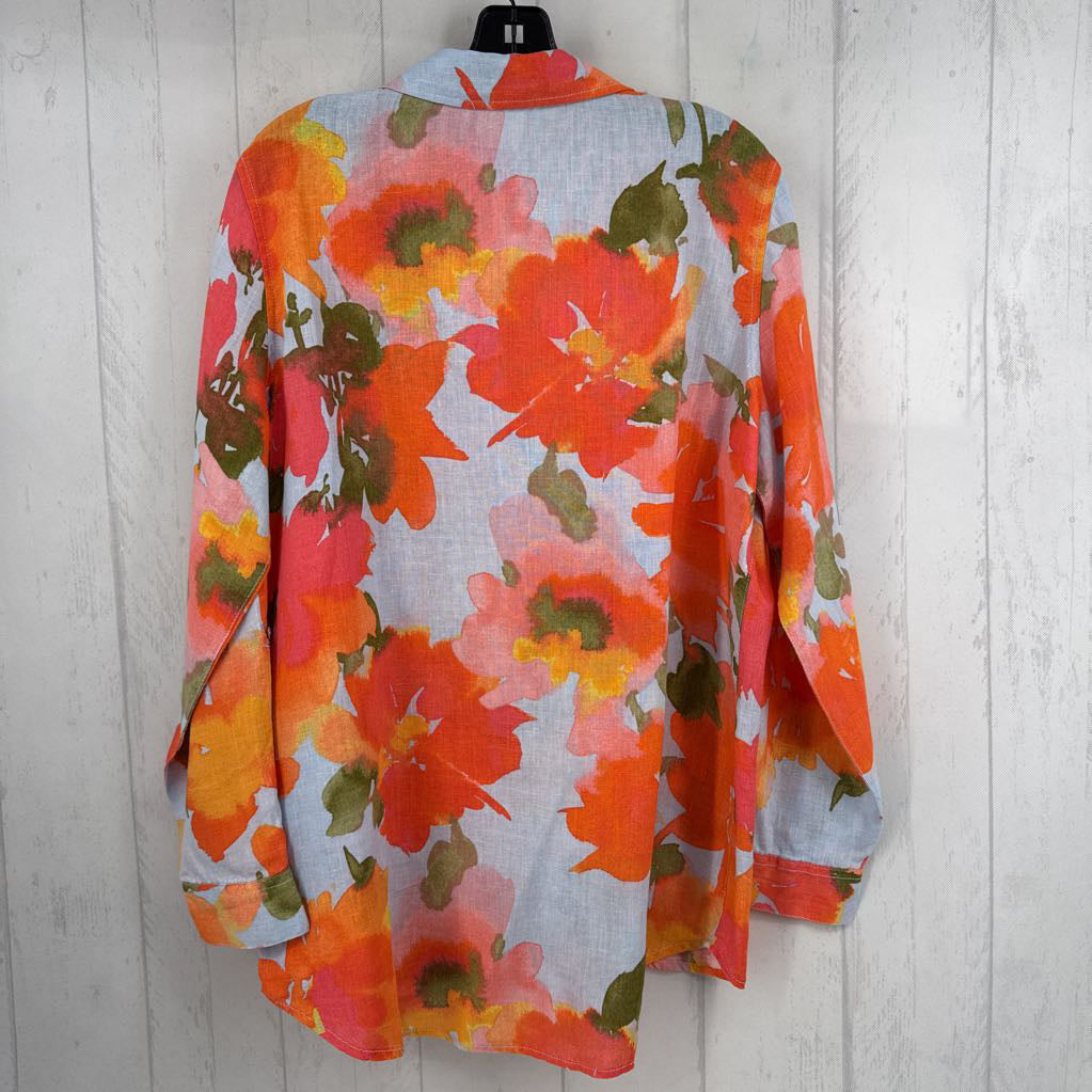 L flo print button down l/s top