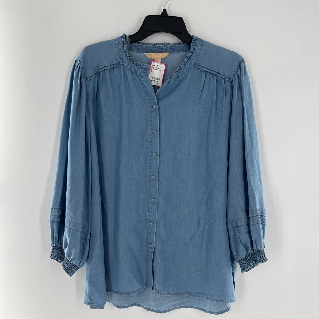 XL denim button down 3/4 slv top