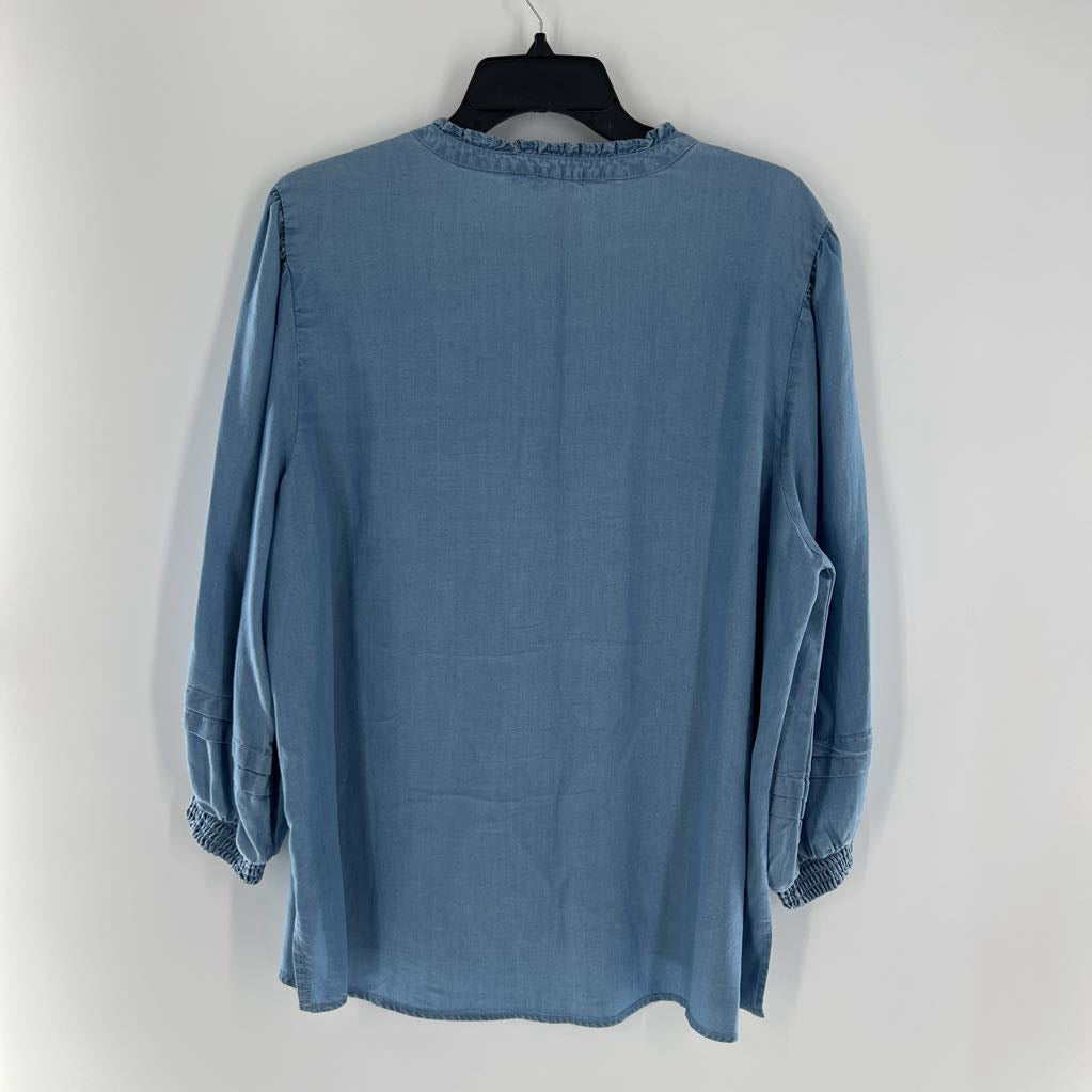XL denim button down 3/4 slv top