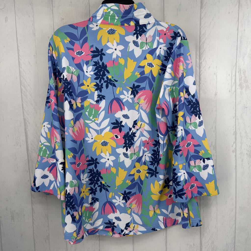 L textured flo print button down 3/4 slv top