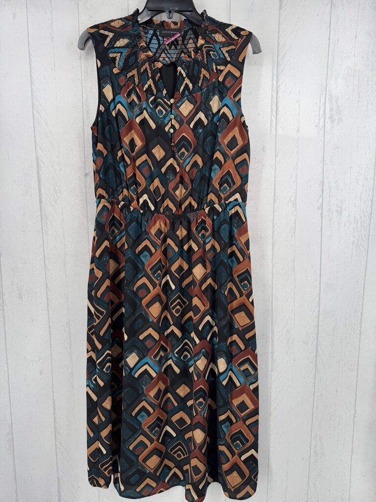 S colorful smocked button down slvls dress