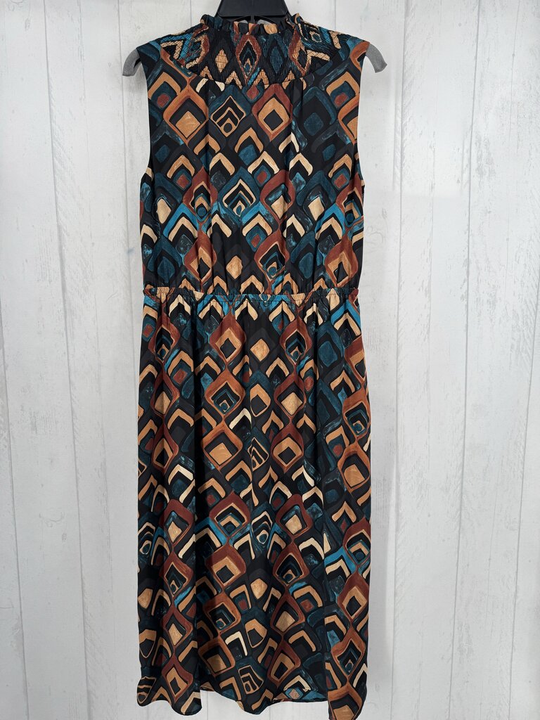 S colorful smocked button down slvls dress
