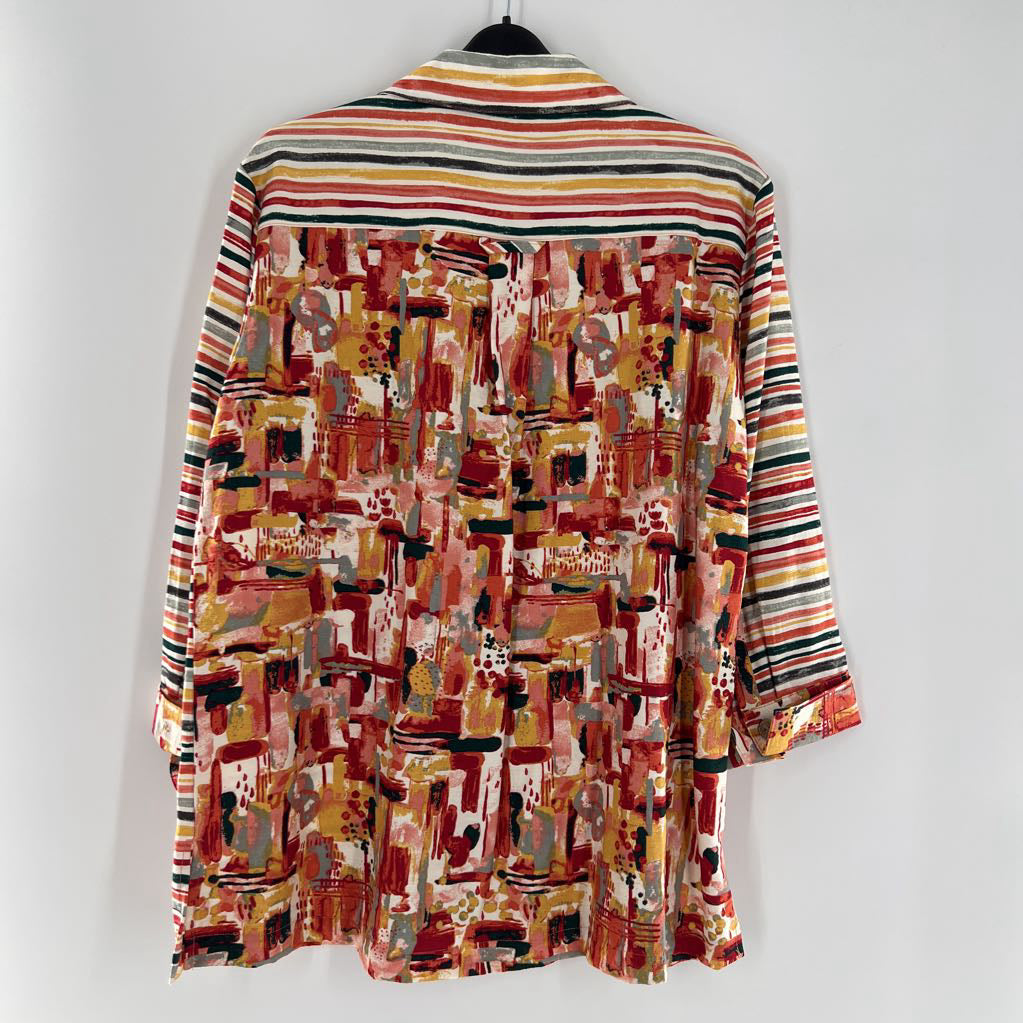 M colorful button down tab slv top