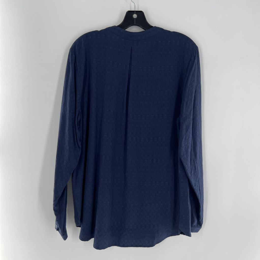 M smocked split neck l/s top
