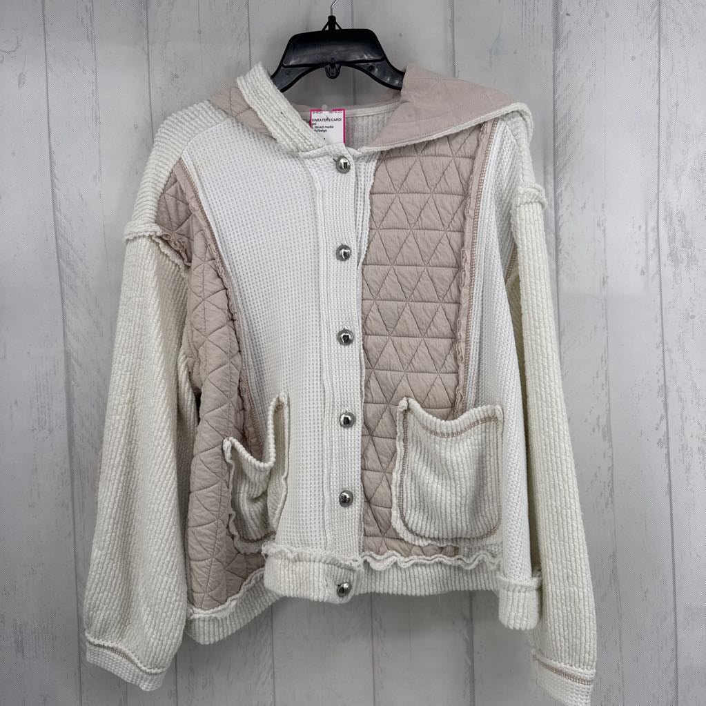 L mixed media button down jacket