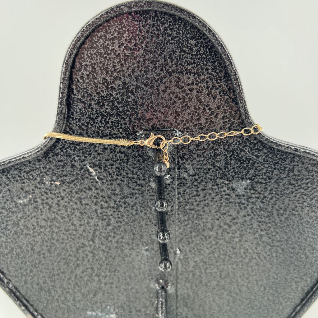 11" gold chain w/ navy teardrop shape pendant necklace