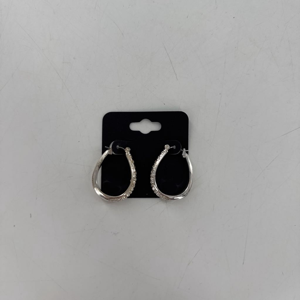 silver cz oval hoop earrings