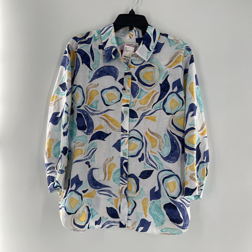 16 linen button down l/s top