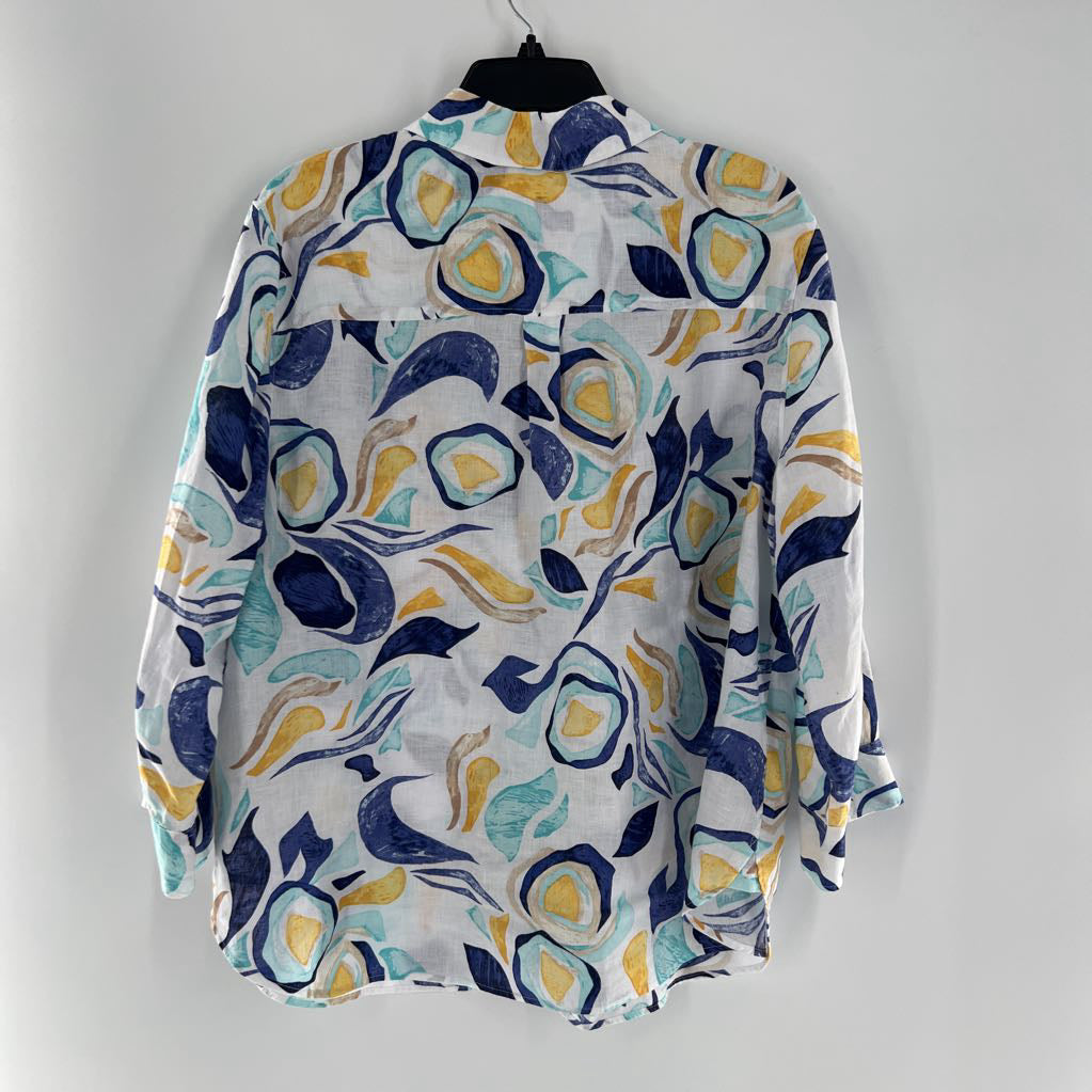 16 linen button down l/s top