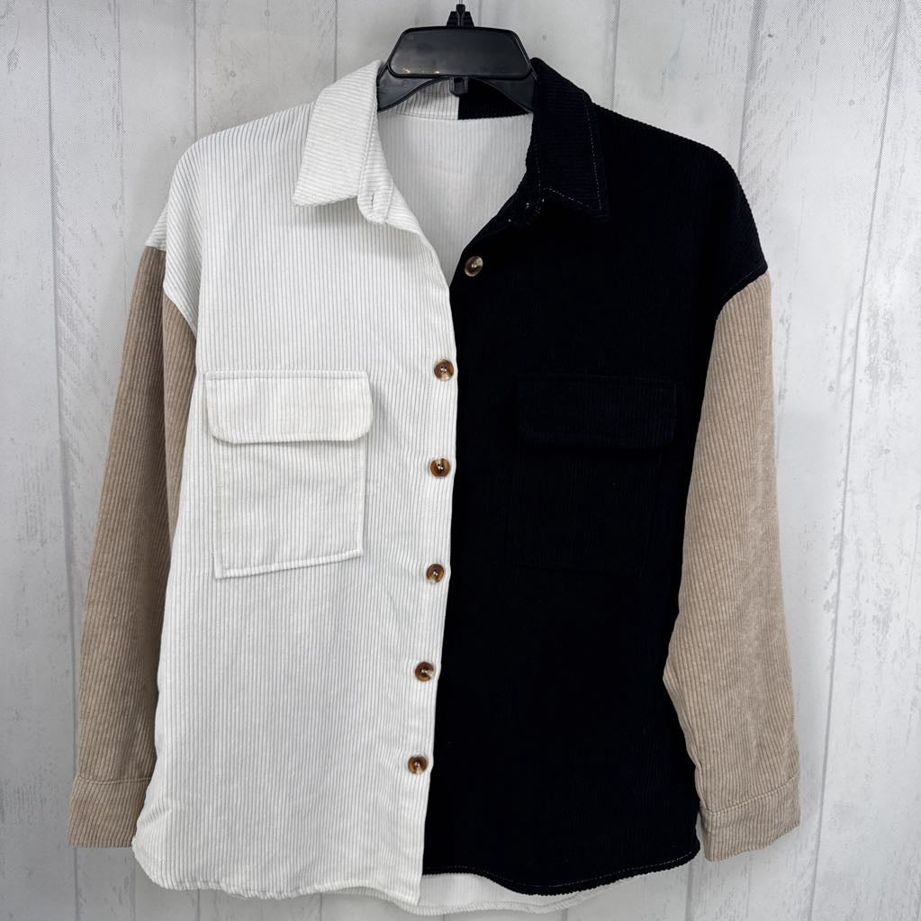 L colorblock corduroy button down l/s top