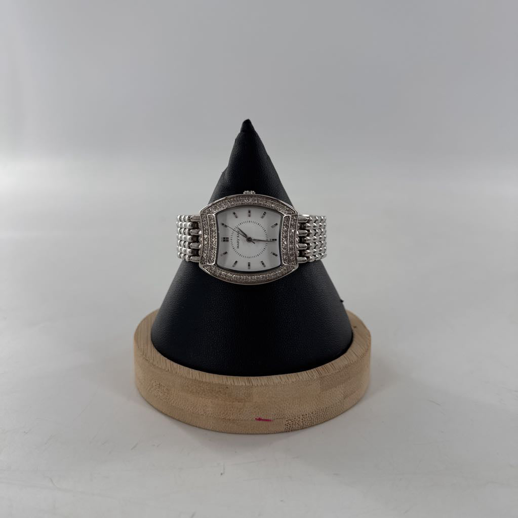 silver crystal accent square face watch