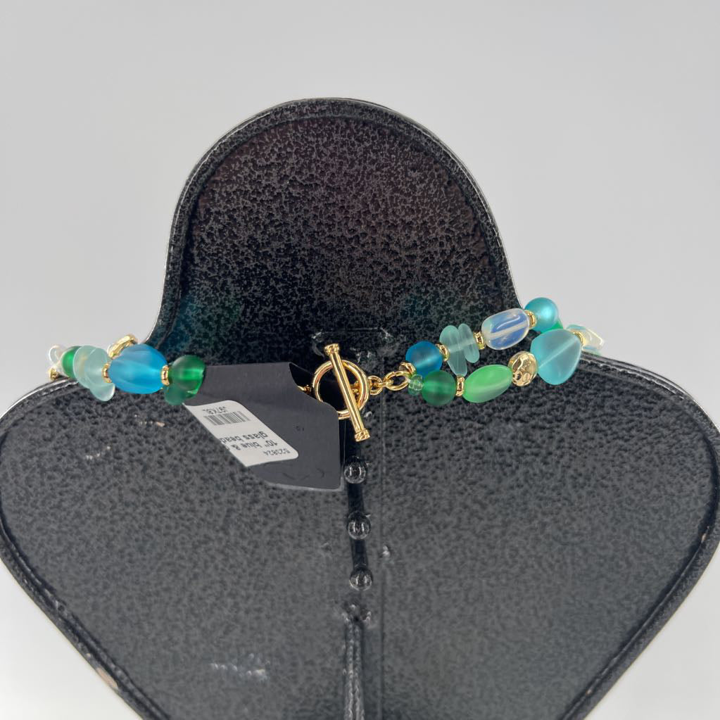 10" blue & green glass beaded necklace