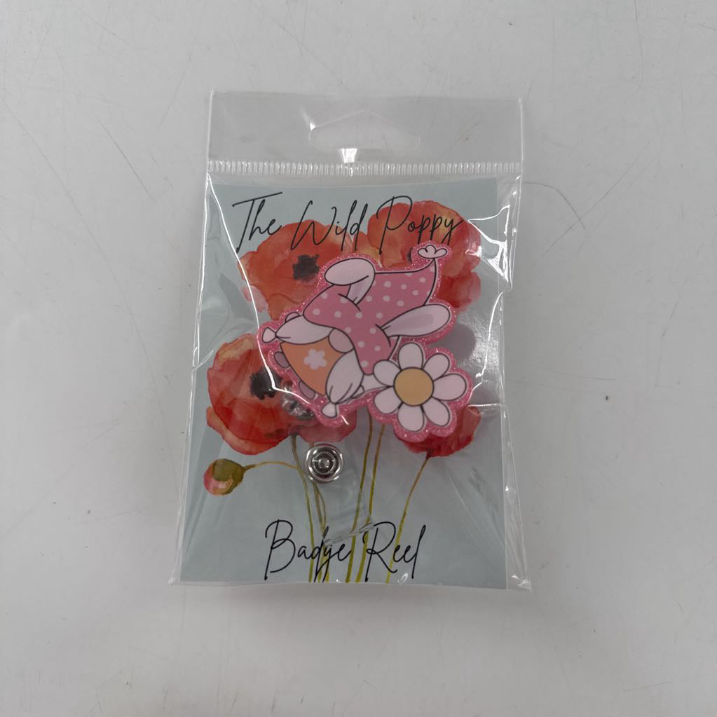 badge reel-pink gnome
