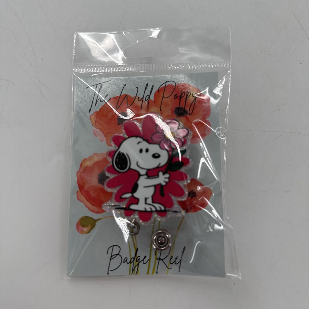 badge reel-snoopy/pink flower
