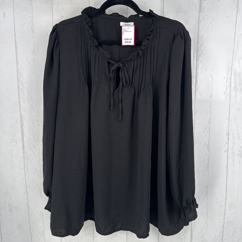 2X split neck tie front l/s top