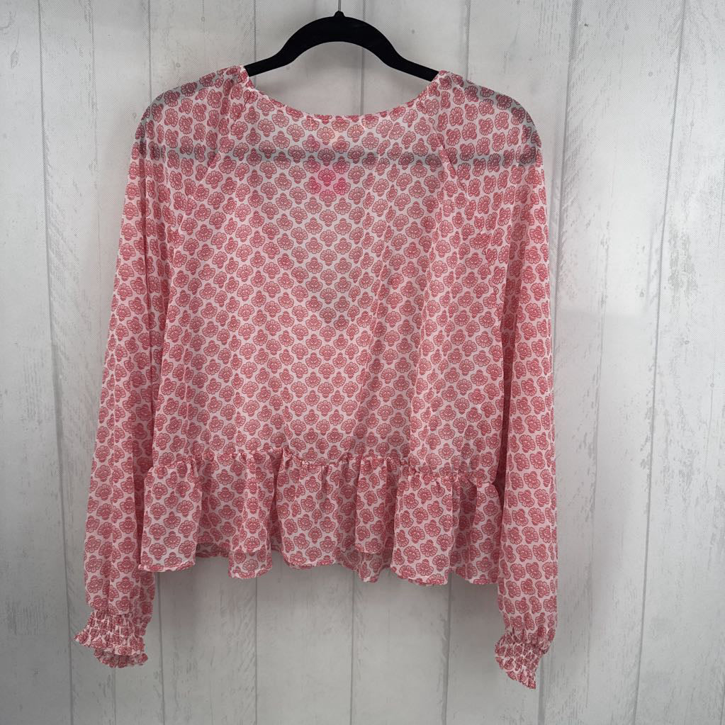 2X smocked flo print l/s peplum top