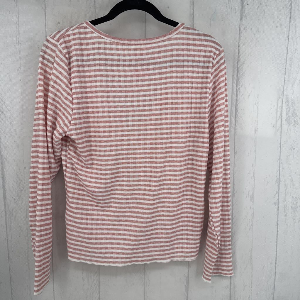 1X ribbed striped button down l/s top