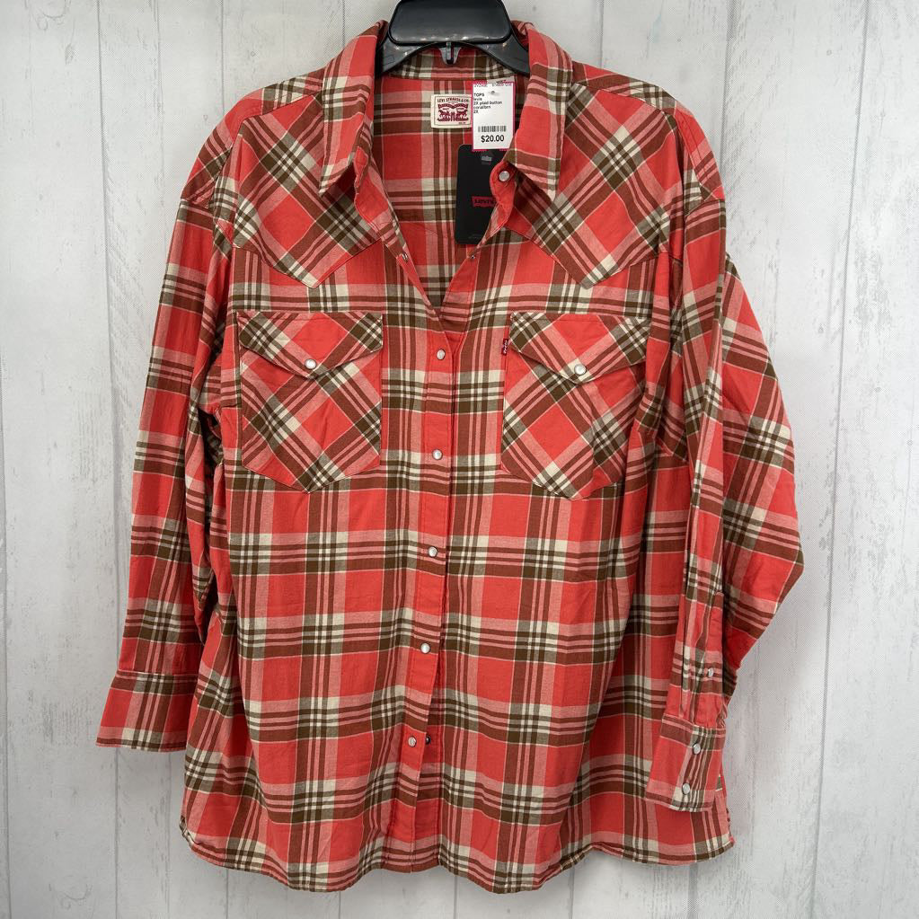 2X plaid button down l/s top