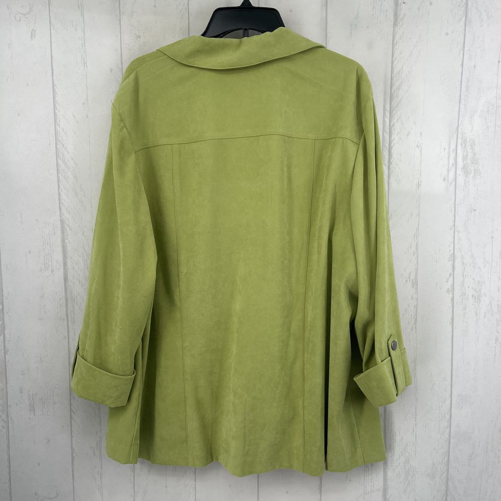 3X faux suede button down tab slv top