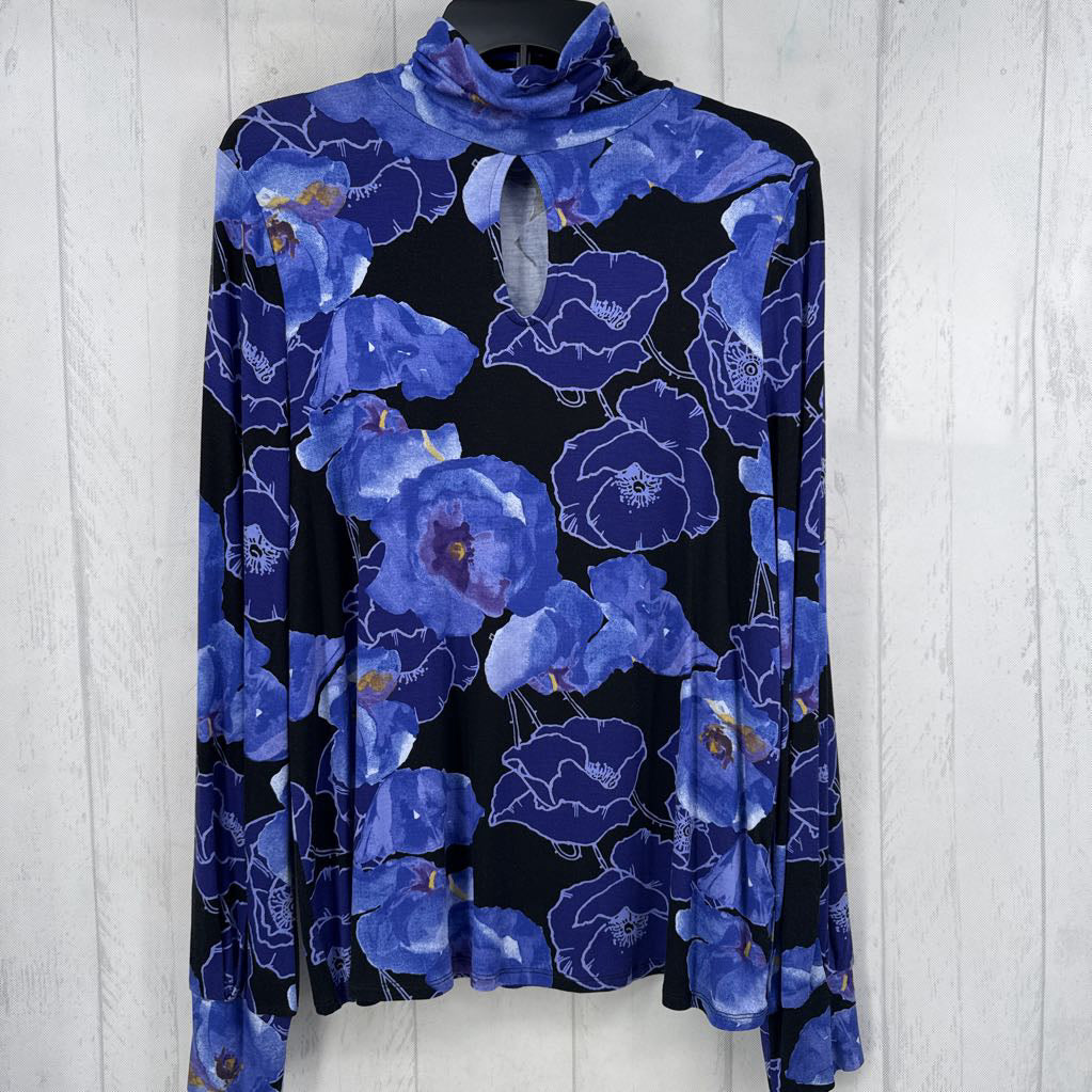 M flo print notch neck l/s top
