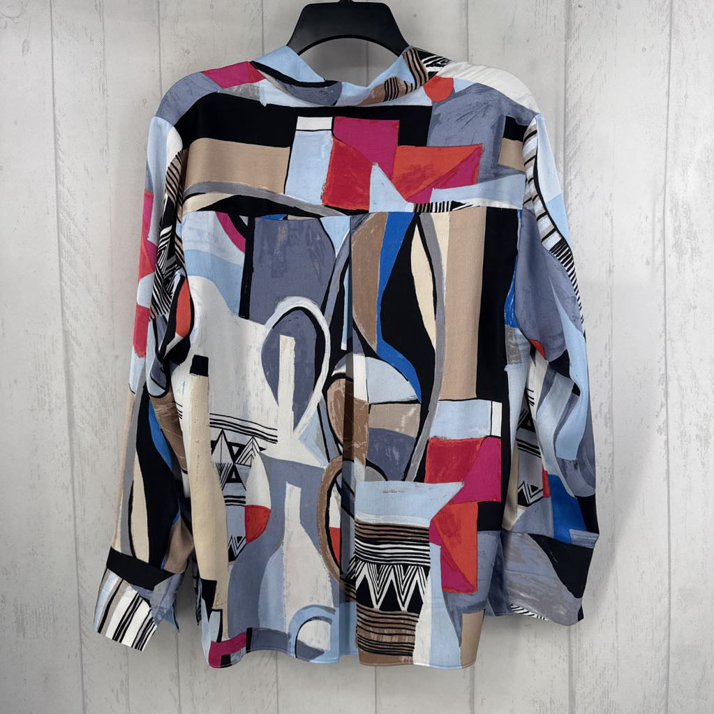 L printed button down l/s top