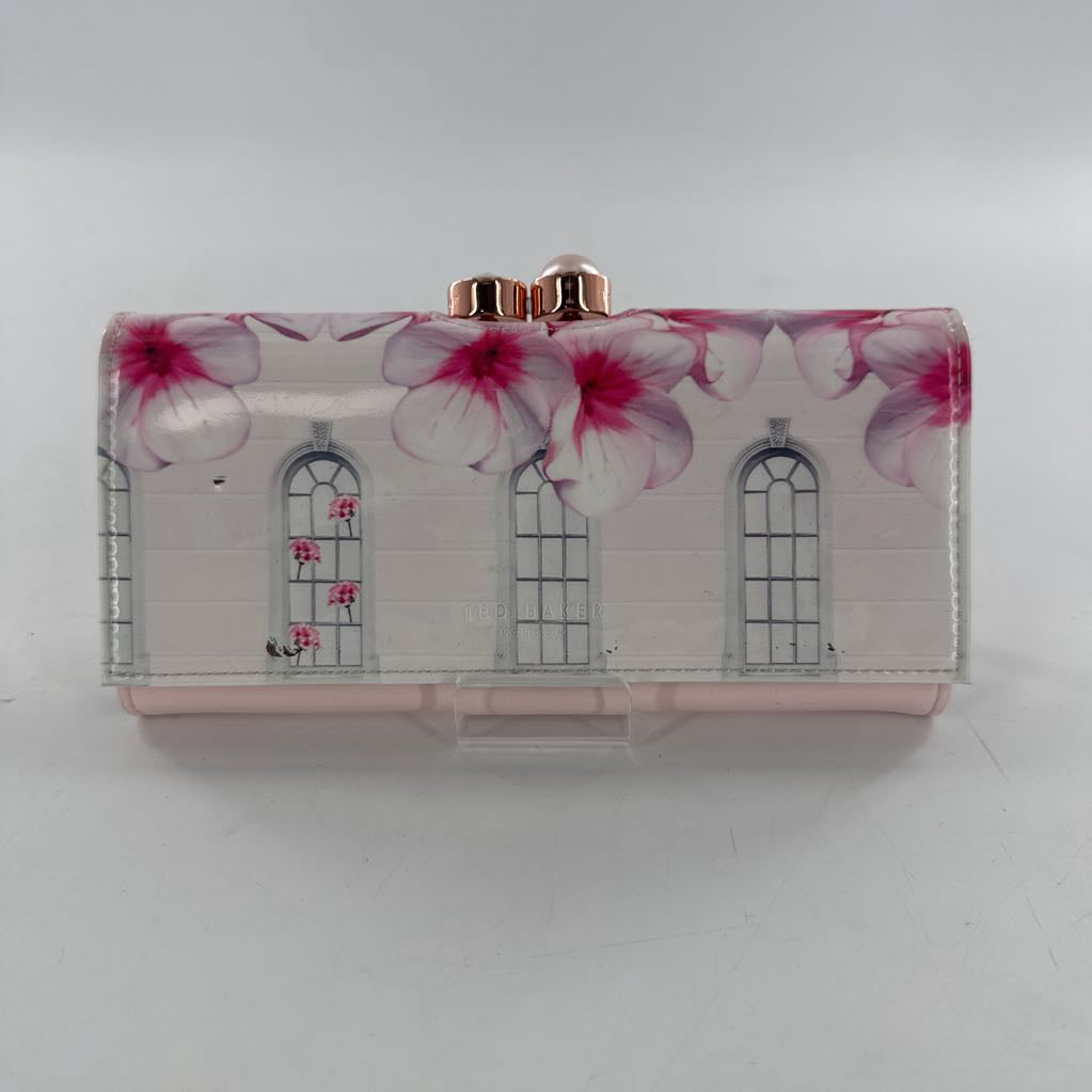 patent window box blossom floral print wallet/clutch