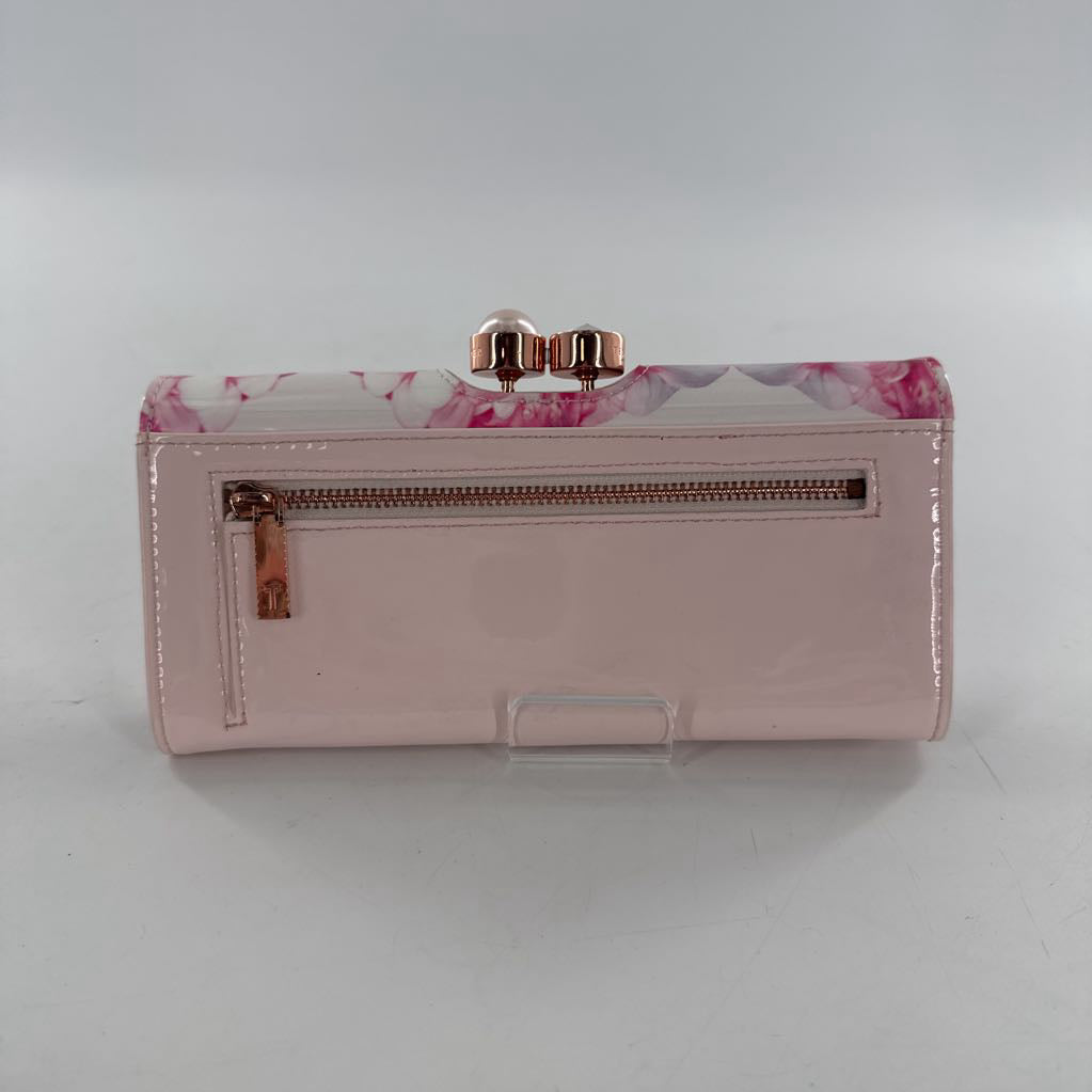 patent window box blossom floral print wallet/clutch