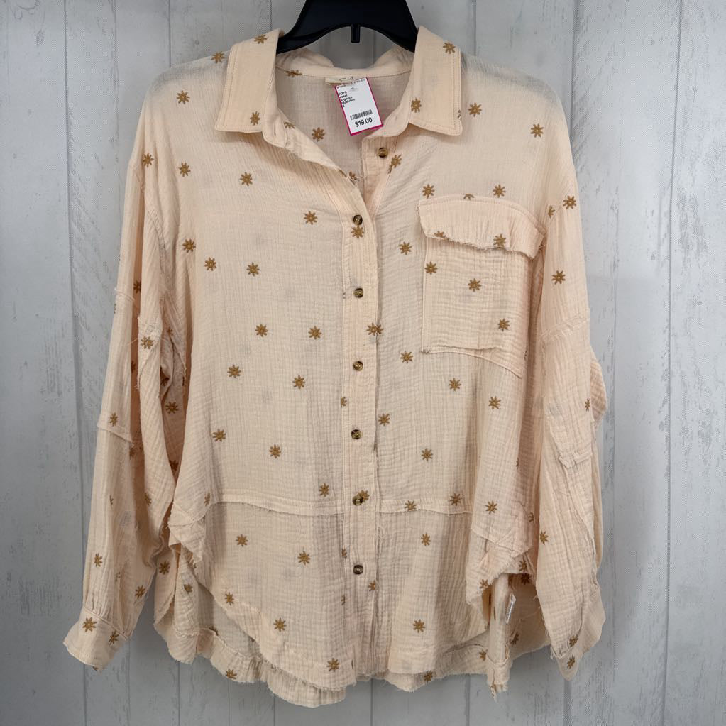S gauze embroidered button down l/s top