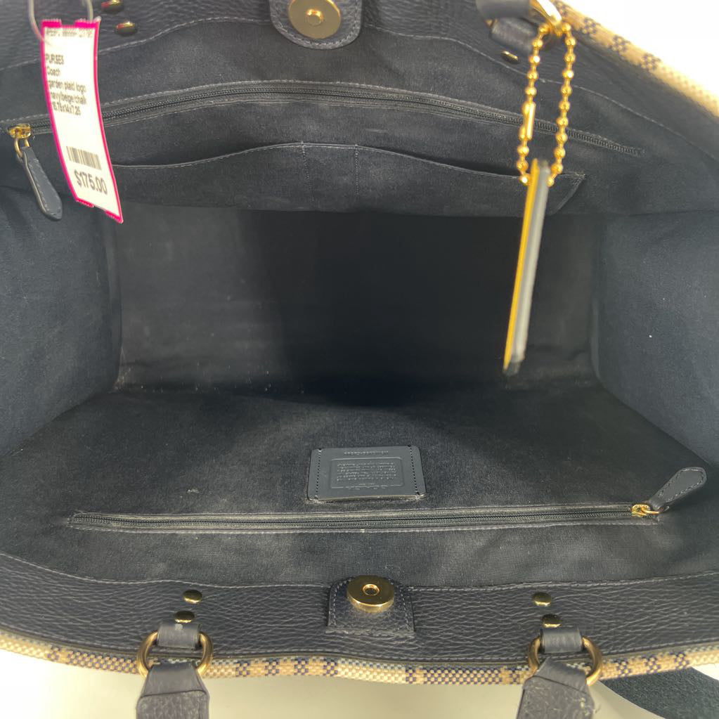 garden plaid logo patch snap closure tote