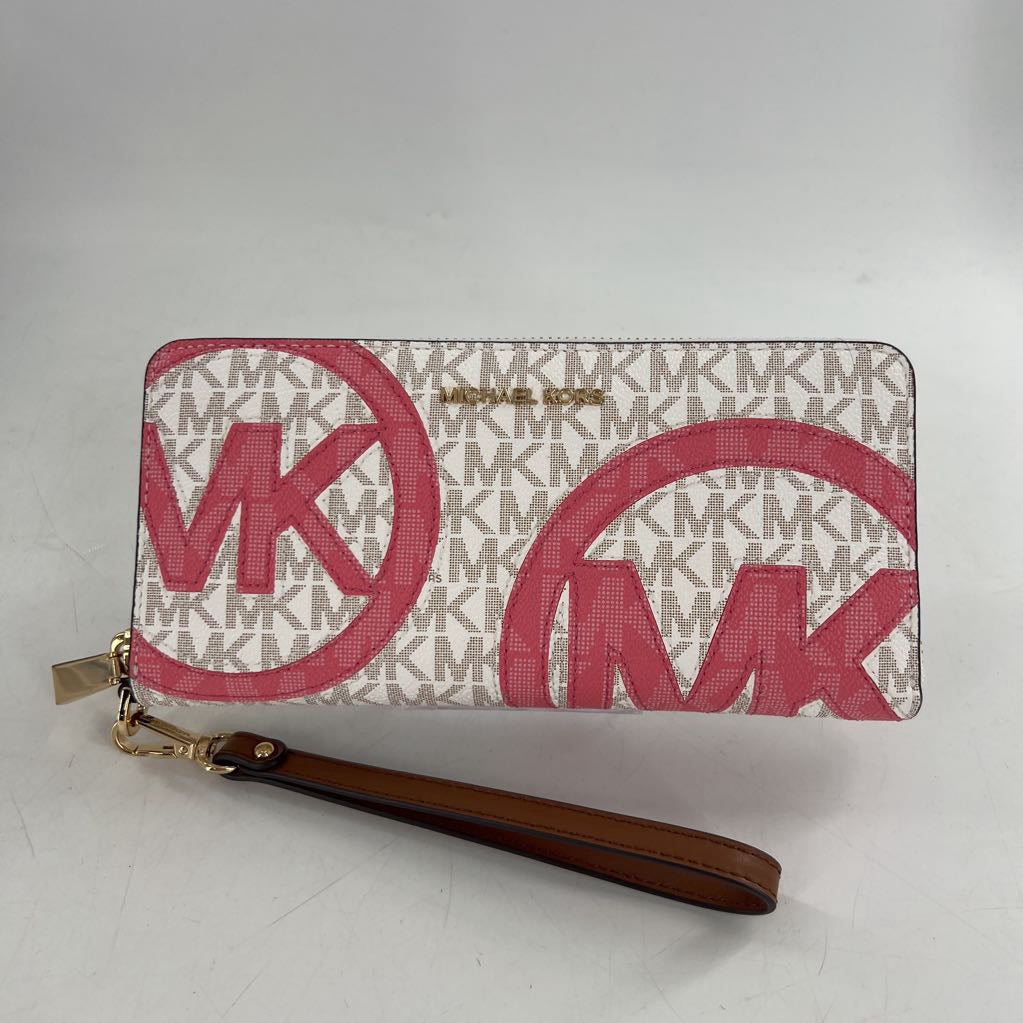 monogram graphic logo zip around wallet/wristlet/clutch