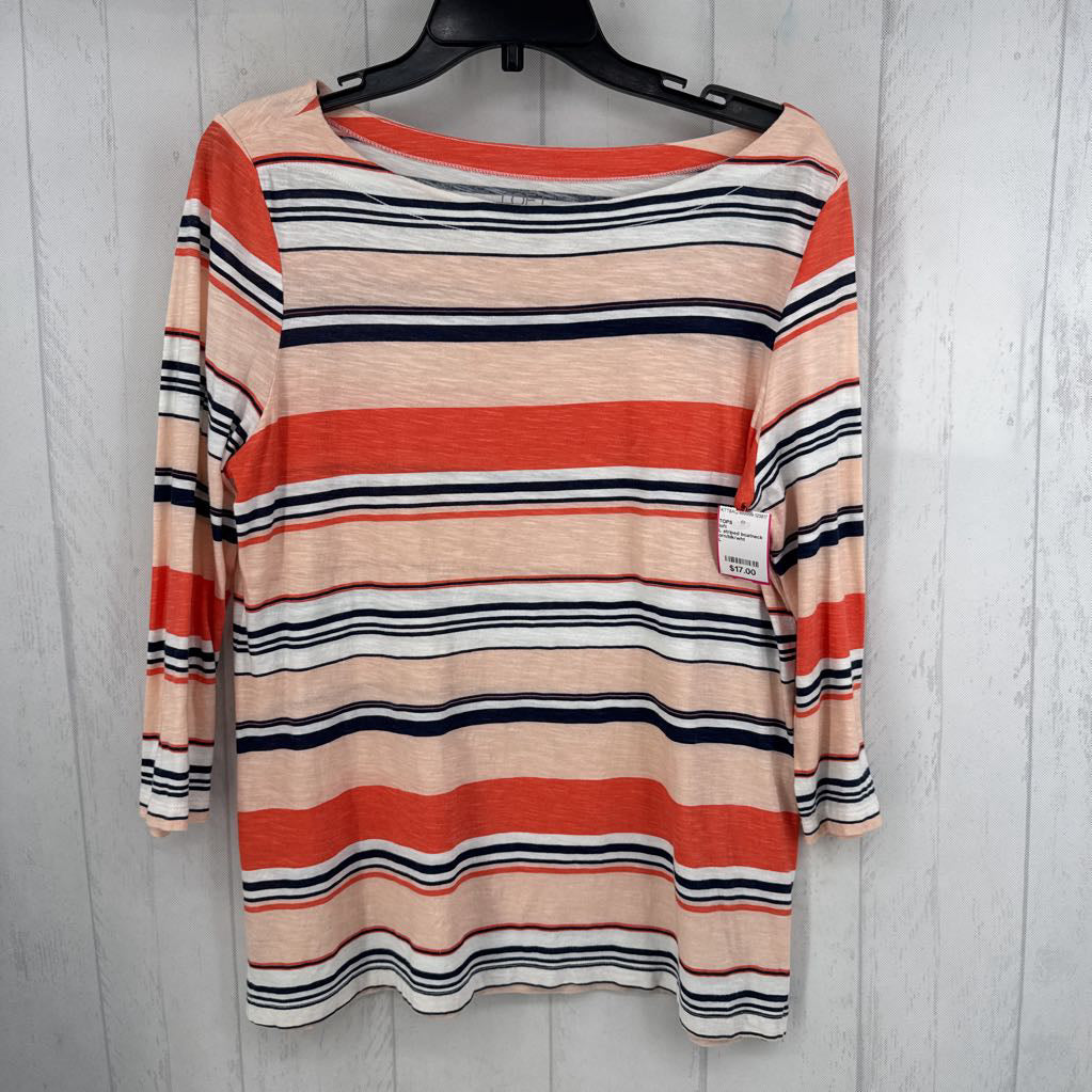 L striped boatneck 3/4 slv top
