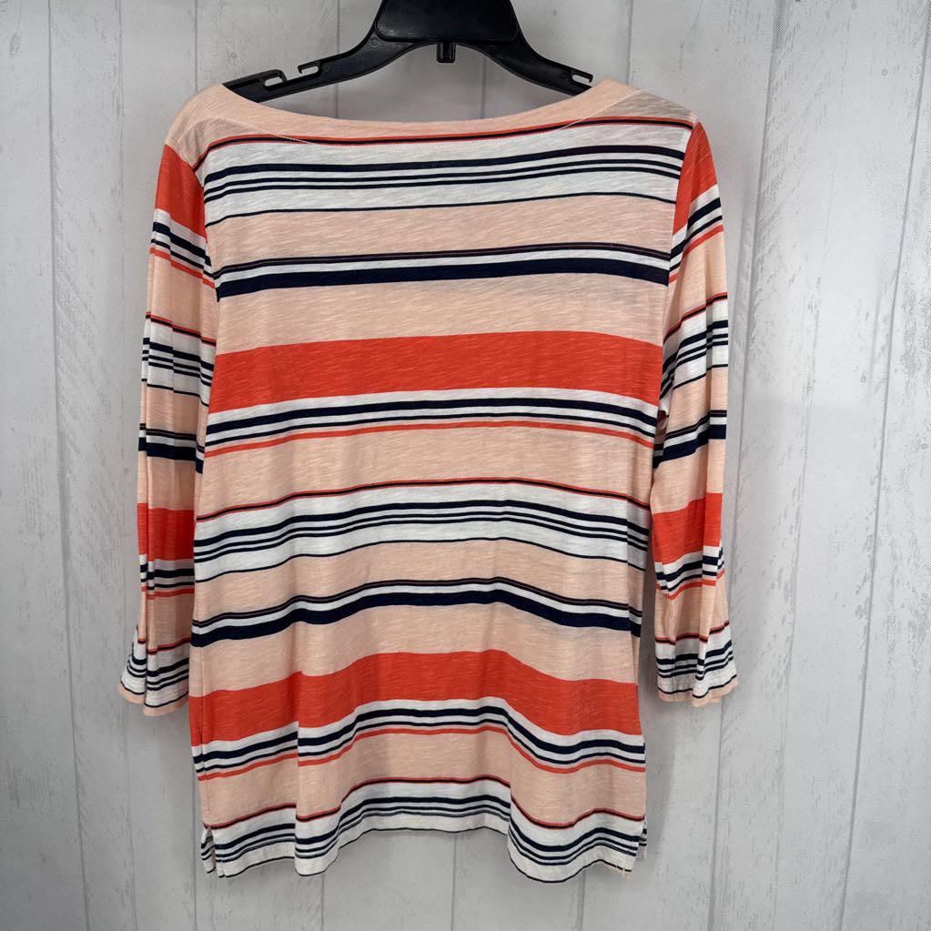 L striped boatneck 3/4 slv top