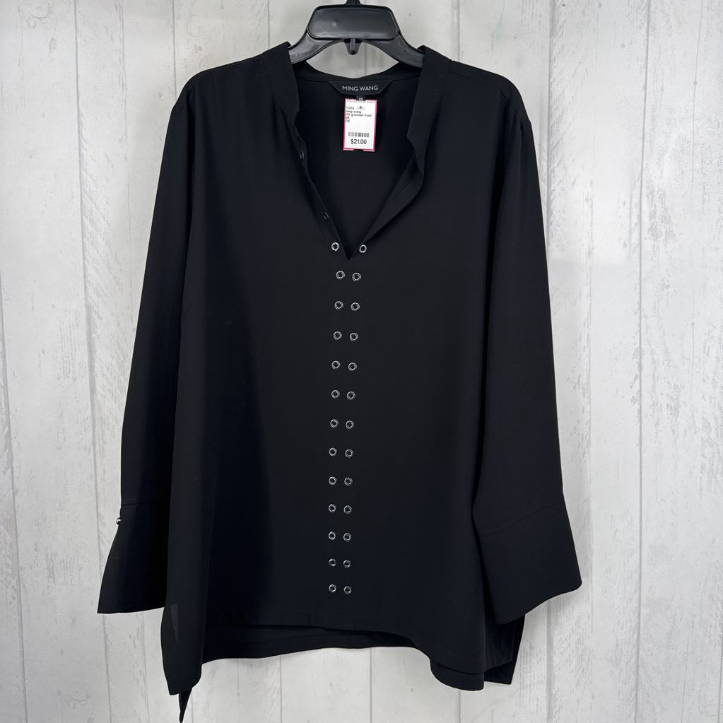 OX grommet front split neck l/s top