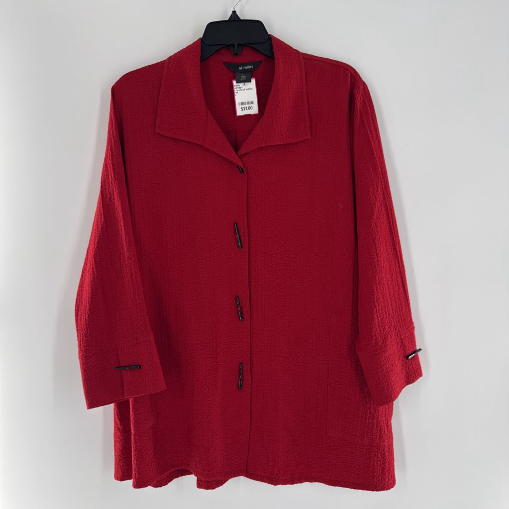 L textured button down 3/4 slv top
