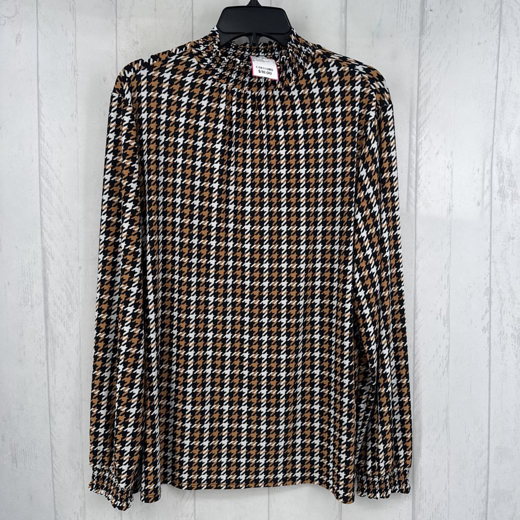 XL houndstooth mock neck l/s top
