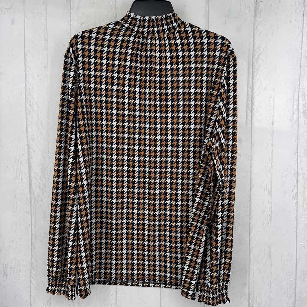 XL houndstooth mock neck l/s top