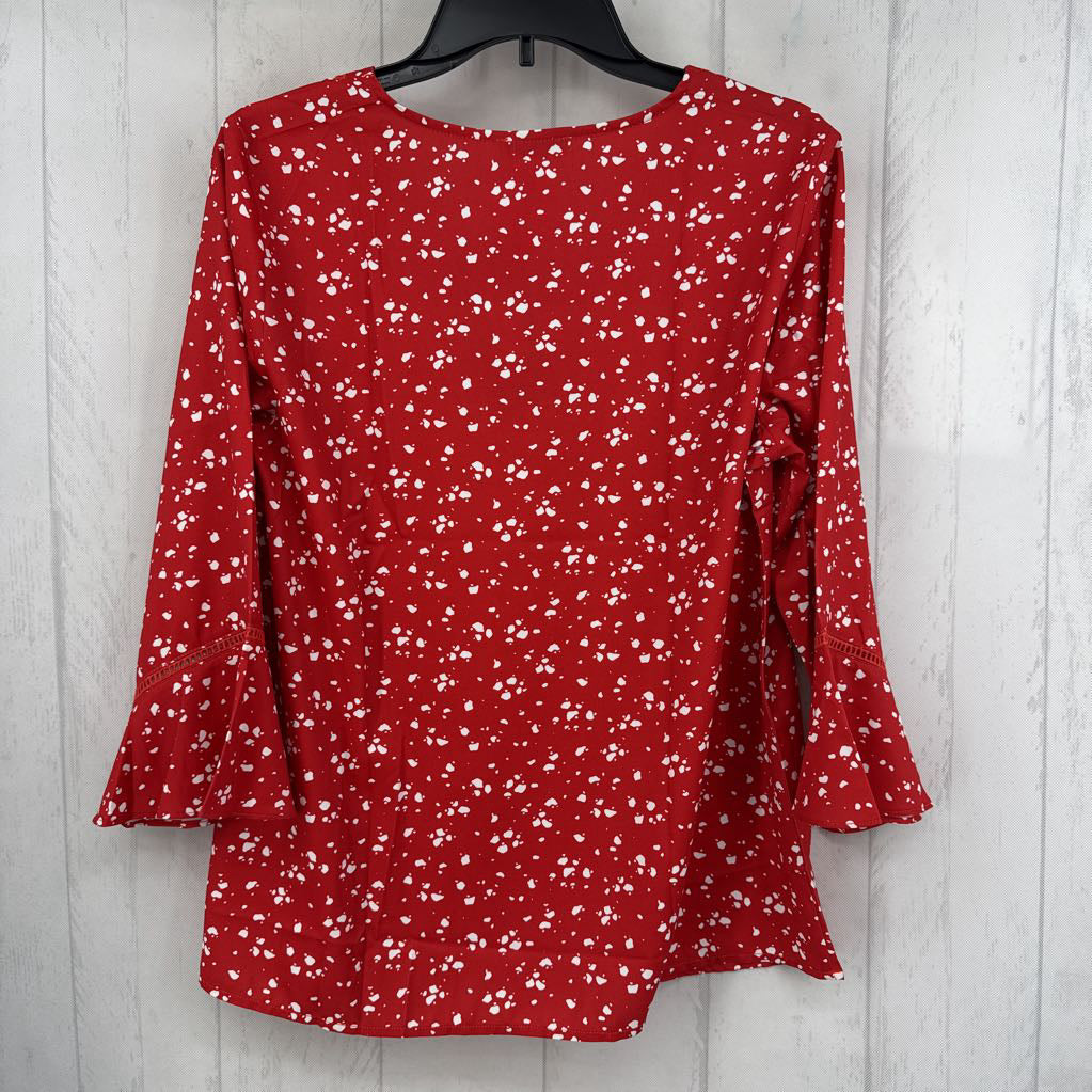 M printed v-neck flare 3/4 slv top