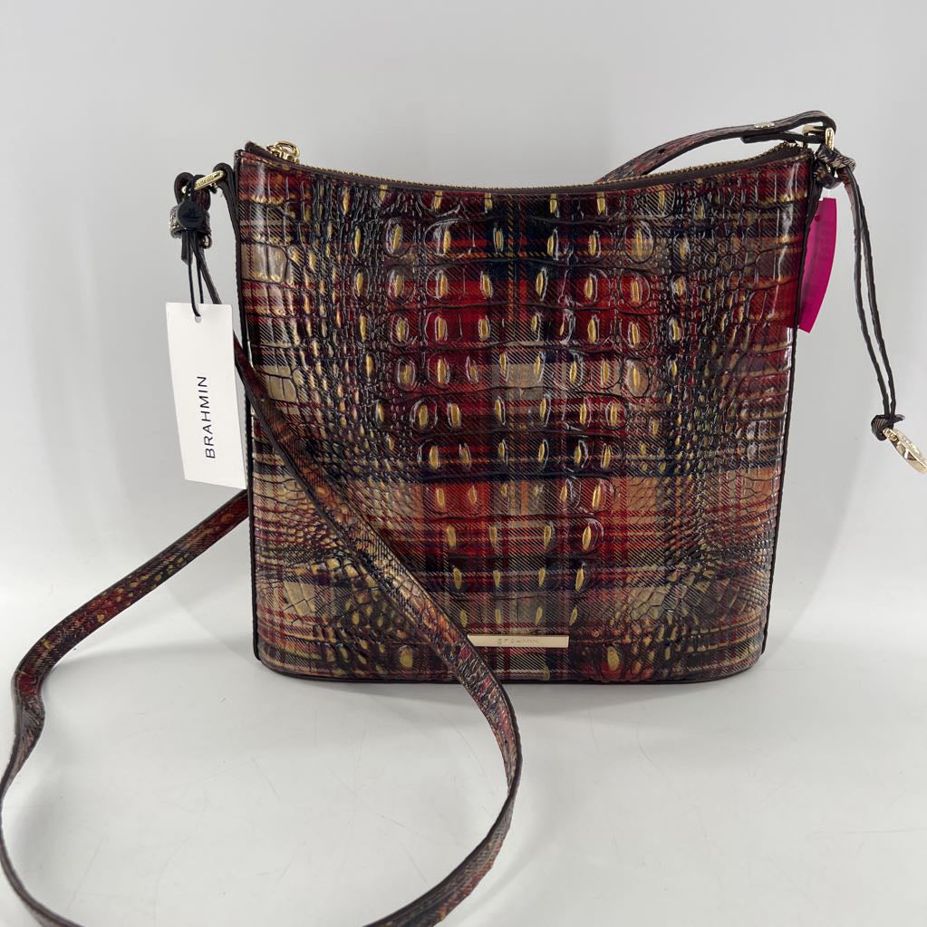 R215 tartan plaid pattern croc embossed crossbody