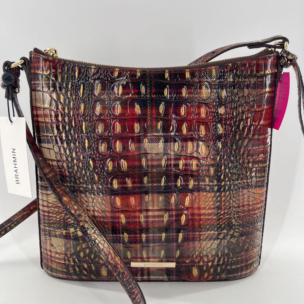 R215 tartan plaid pattern croc embossed crossbody
