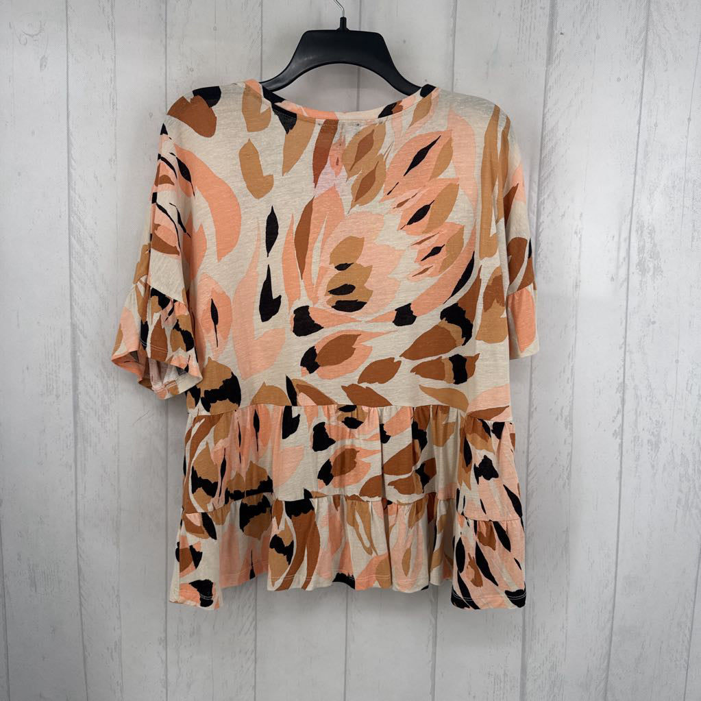 L printed v-neck tiered s/s top