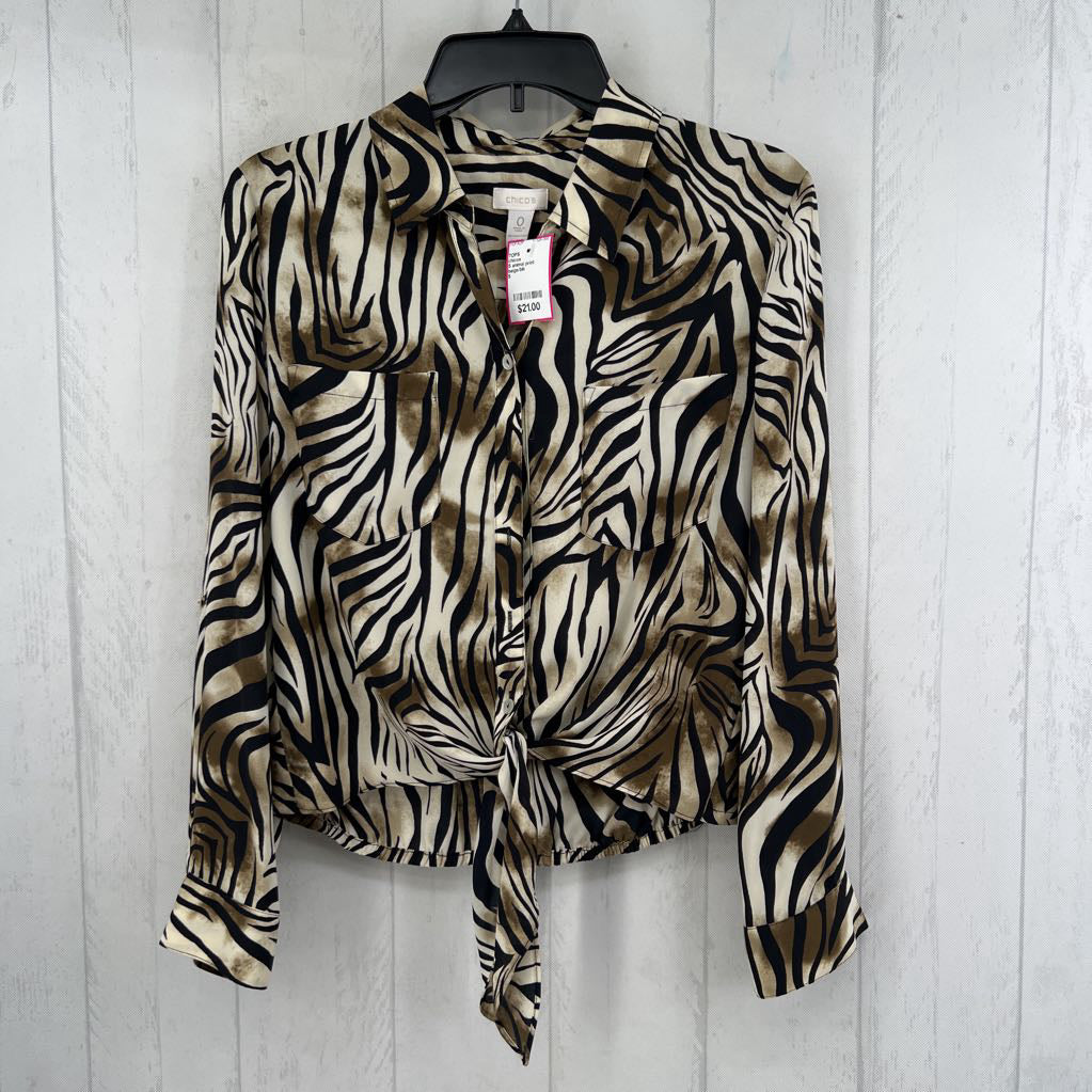 S animal print button down l/s top